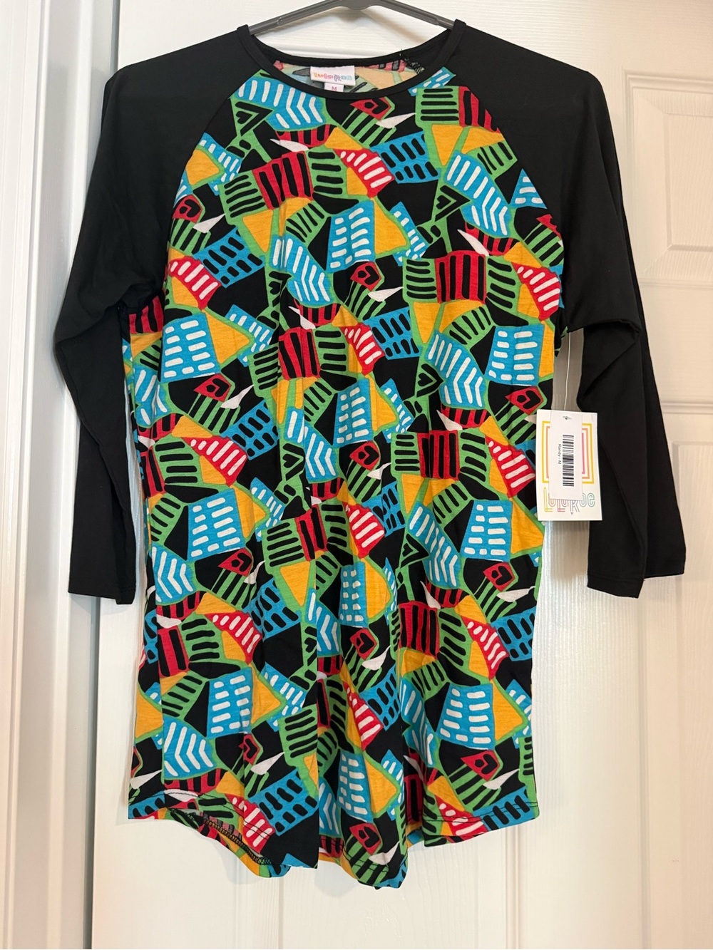 LuLaRoe Randy Black shirt with Multicolor Geometric Print